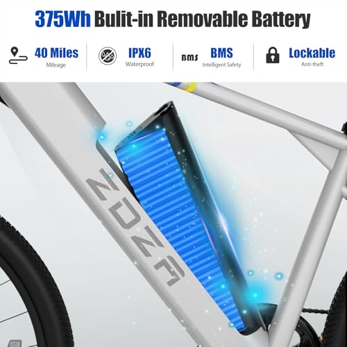 26" Electric Mountain Bike, 1000W Peak Motor, 375Wh Removable Battery, 7 Speed C25650