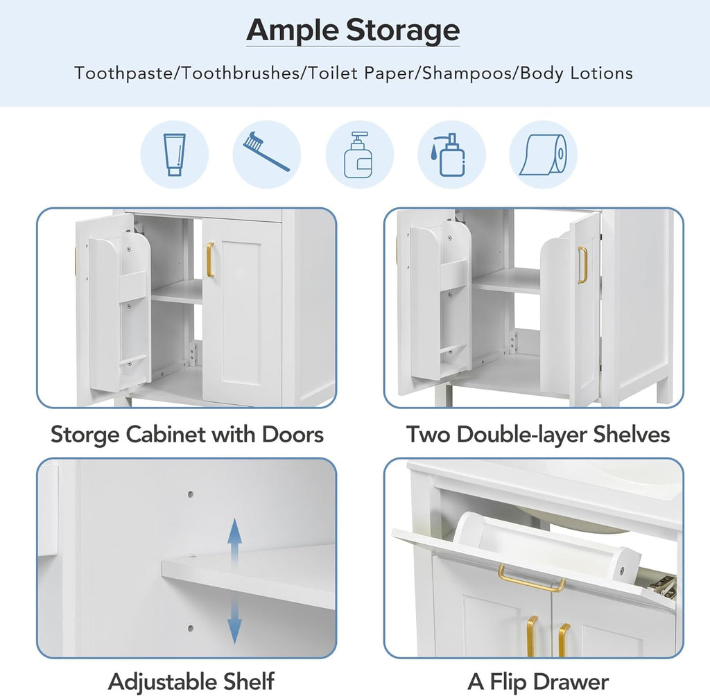 White 24" Bathroom Vanity with Sink, 2 Doors and Drawer E7385