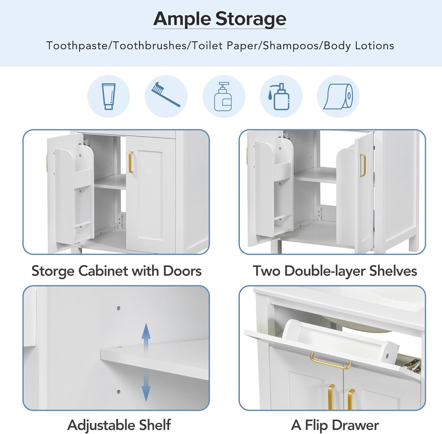 White 24" Bathroom Vanity with Sink, 2 Doors and Drawer E7385