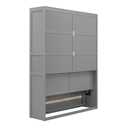 Queen Size Gray Murphy Bed with Storage Shelves O881363