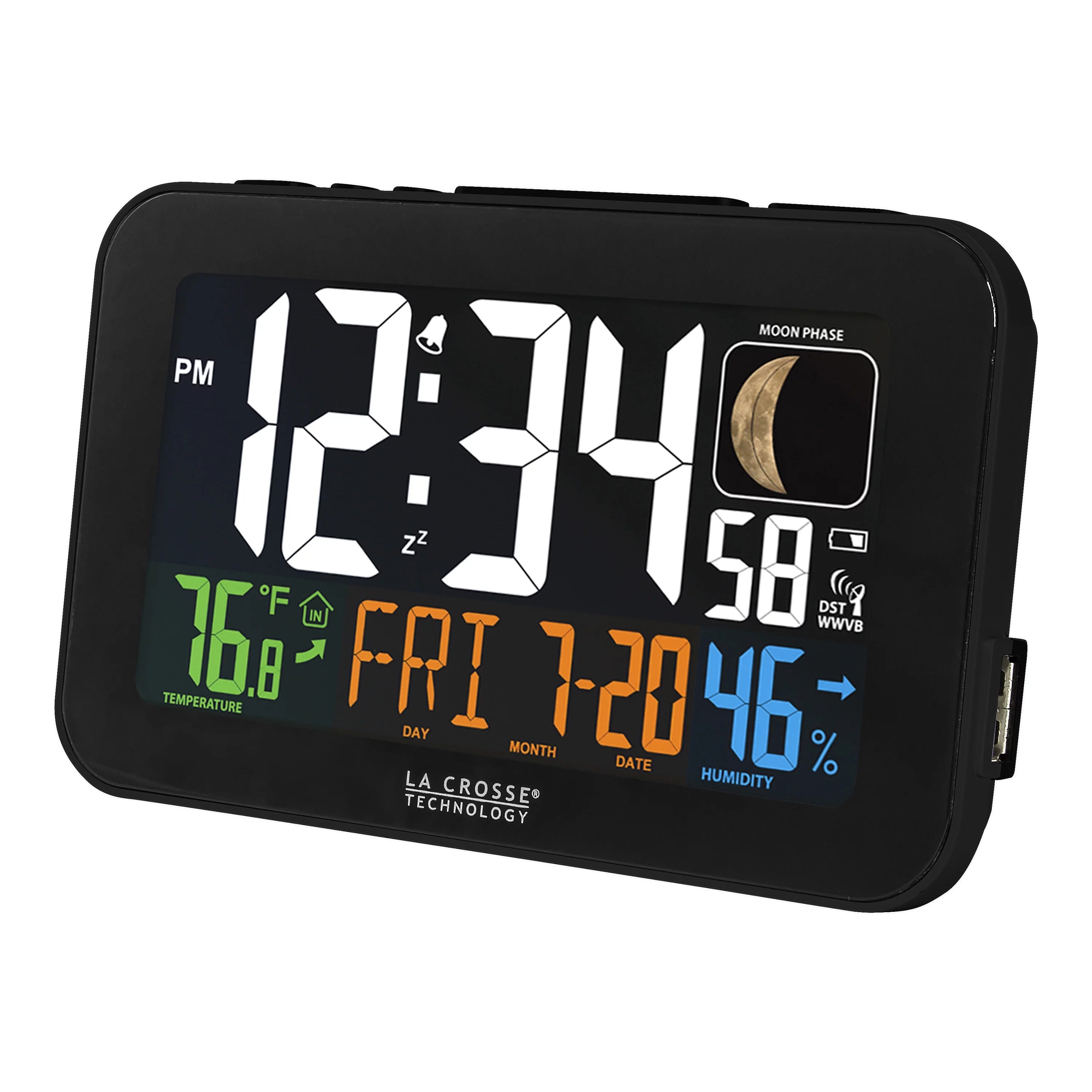 Black Atomic Alarm Clock with USB Charging Port J661218