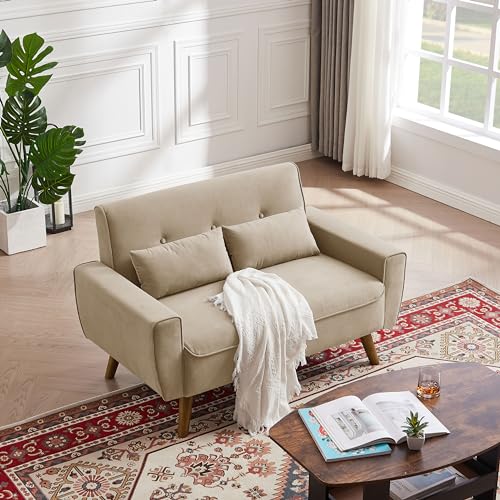 Green Small Loveseat Sofa with Wood Legs V8966