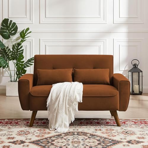Green Small Loveseat Sofa with Wood Legs V8966