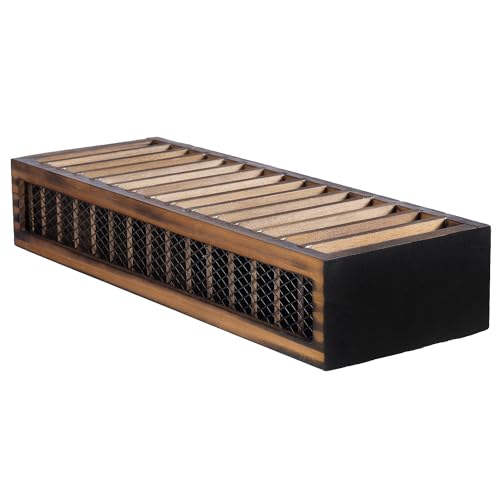 16-Slot Solid Burnt Wood Cassette Tape Storage Rack V986638