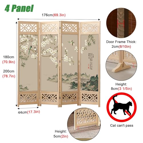 4-Panel Wooden Room Divider 180 200cm Tall X50055