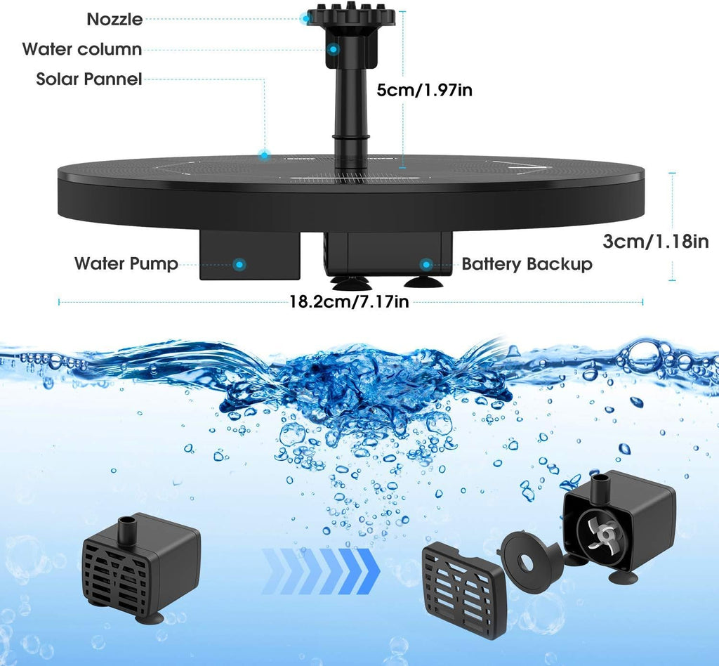 3.5W Solar Fountain Pump with 1500mAh Battery and 6 Nozzles Z764912