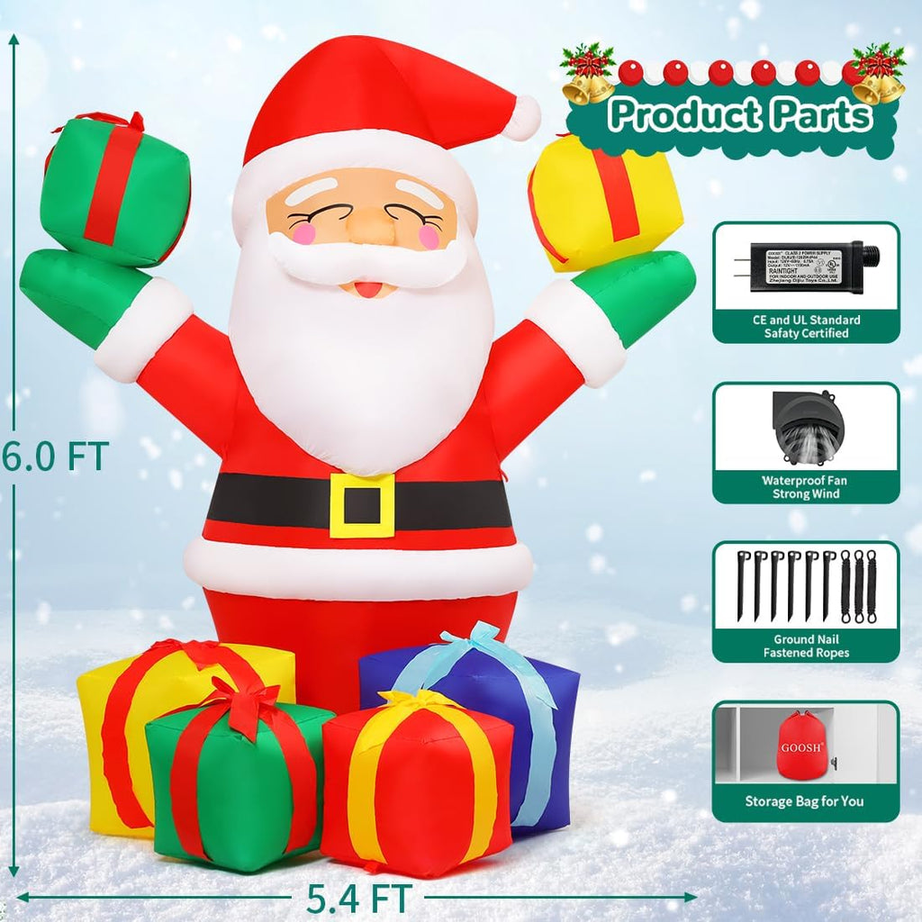 6 FT Christmas Santa Inflatables Outdoor Decorations with Built-in LEDs Y203321