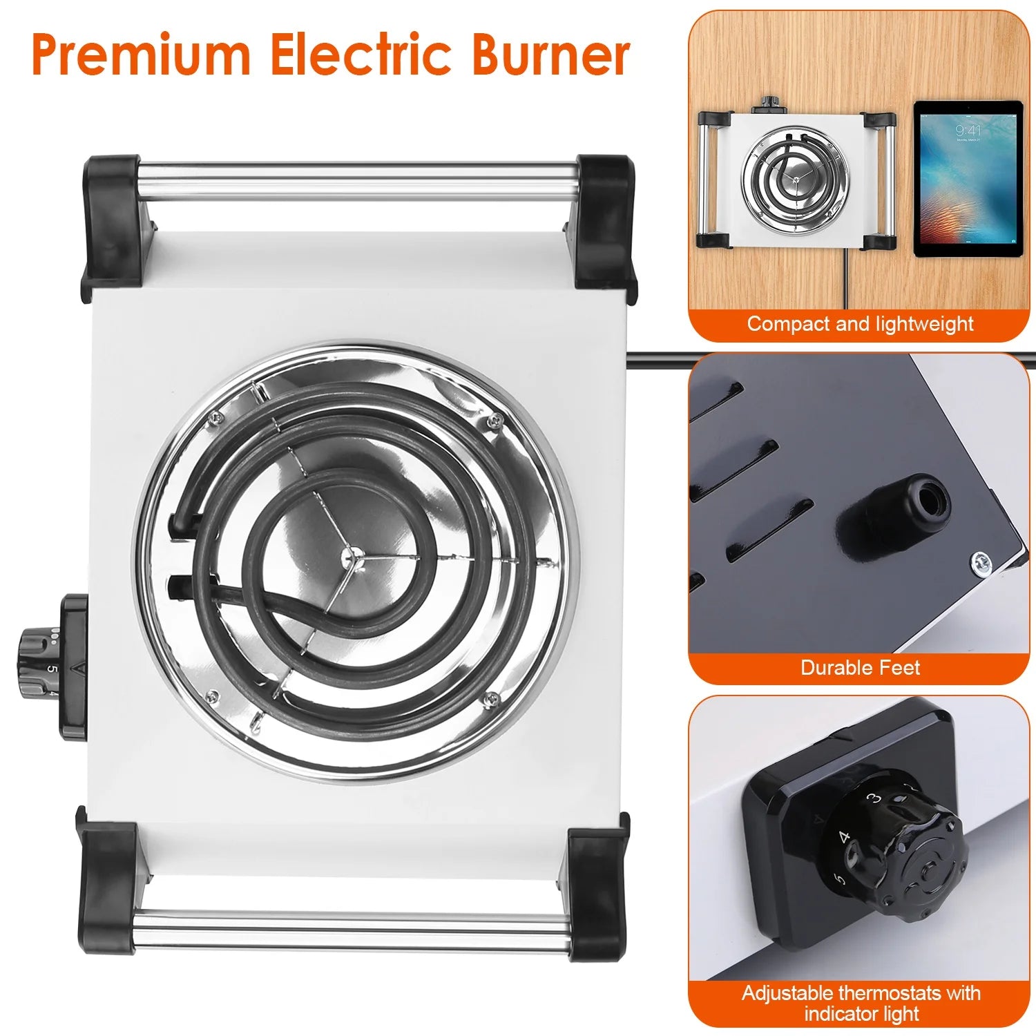 White Electric Single Burner Hot Plate with 5 Temperature Adjustments A3058
