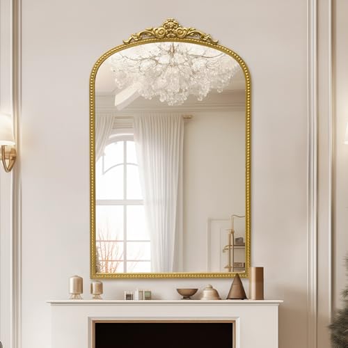 Antique Gold Arch Bathroom Mirror with Beaded Frame L6266