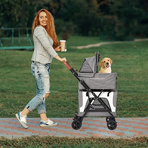 Grey Double Dog Jogging Stroller with Detachable Carrier C269282