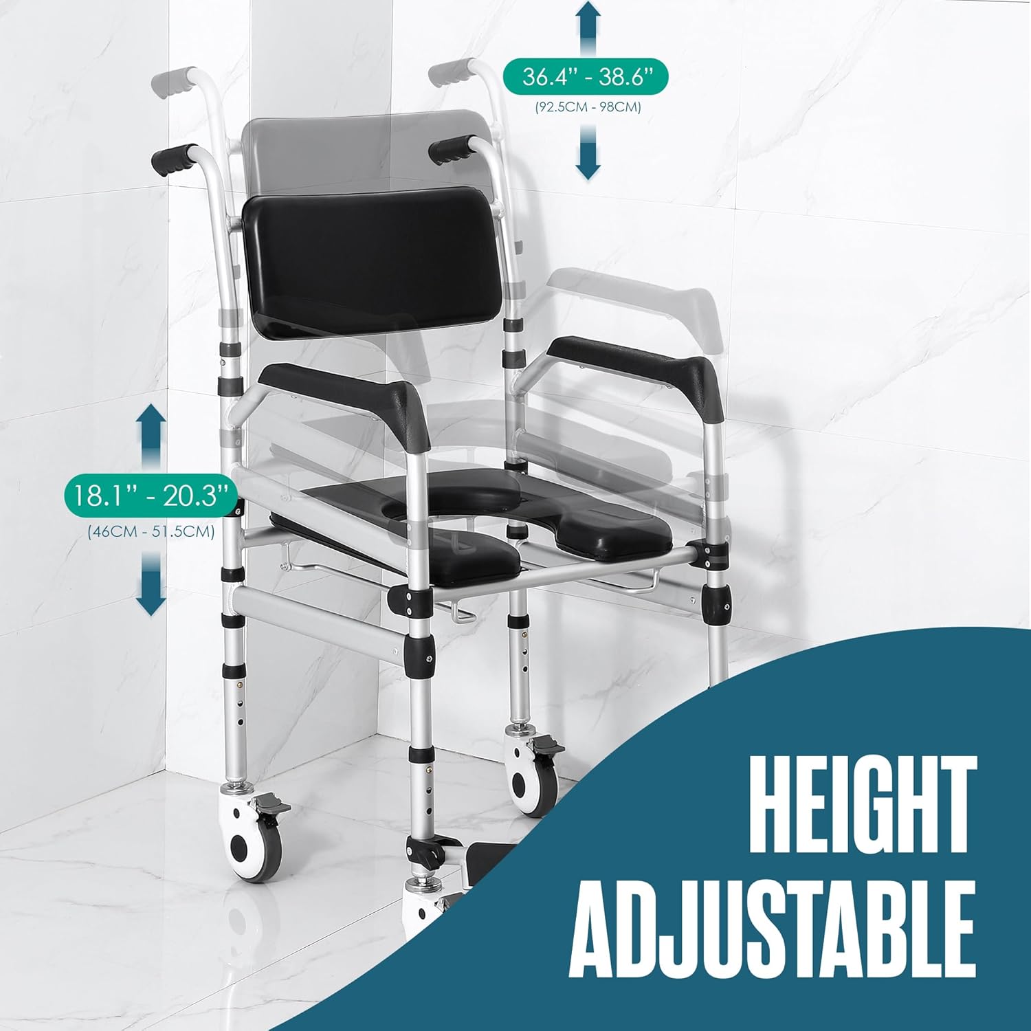 Shower Chair with Wheels, Height Adjustable T1573