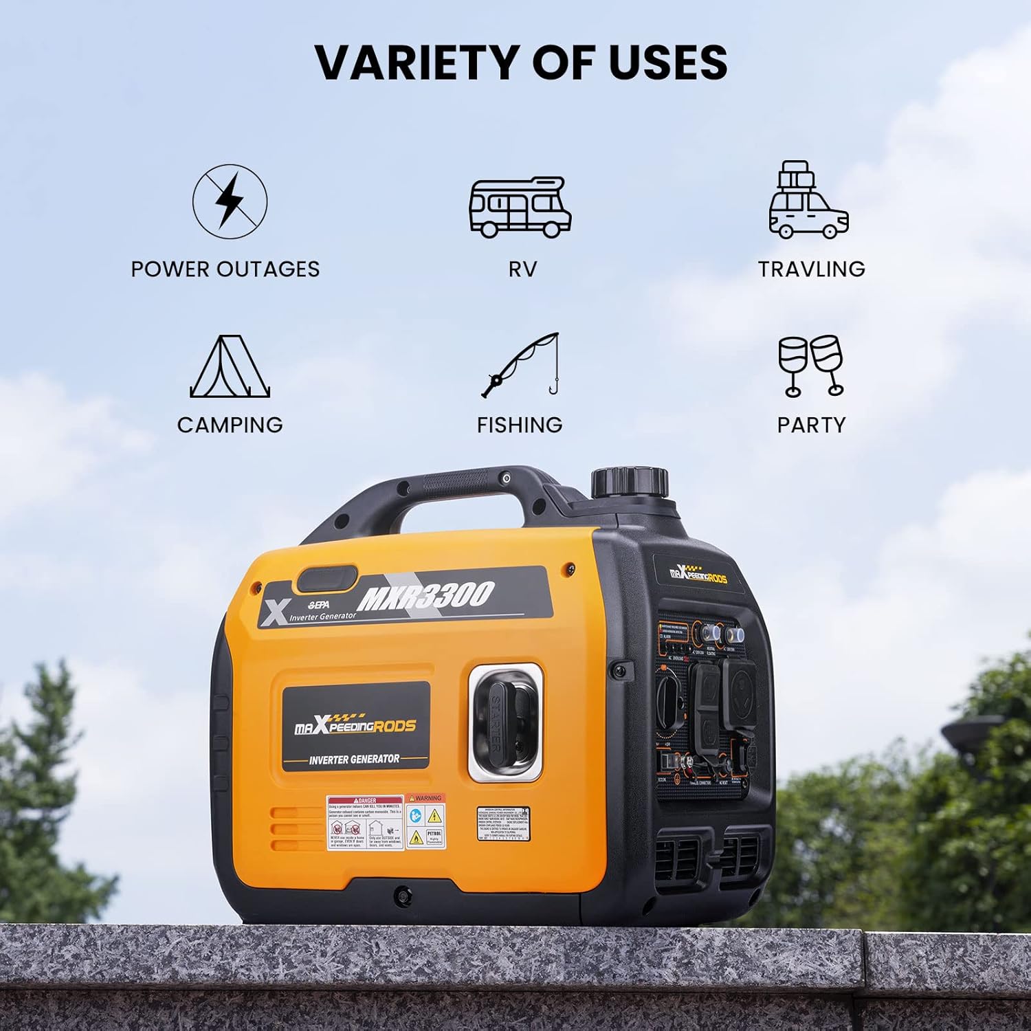 Portable Inverter Generator 3000W/3300W, Gas Powered Quiet Generator, EPA Compliant S2057