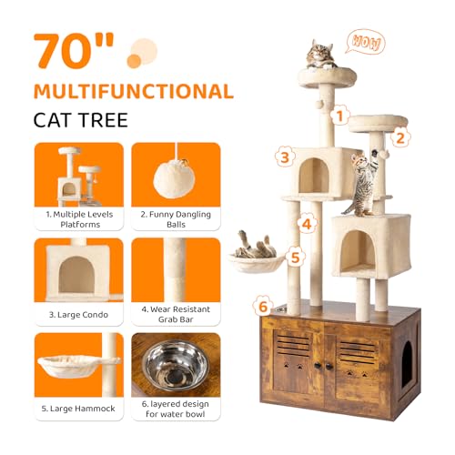 Gray Wooden Cat Tree with Litter Box and Scratching Posts U857