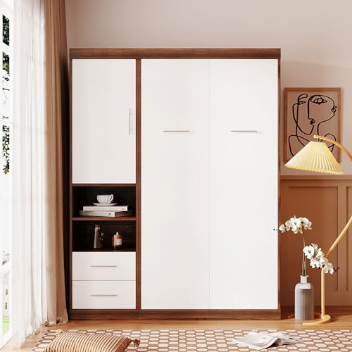White Wood Murphy Bed with Cabinet J2808