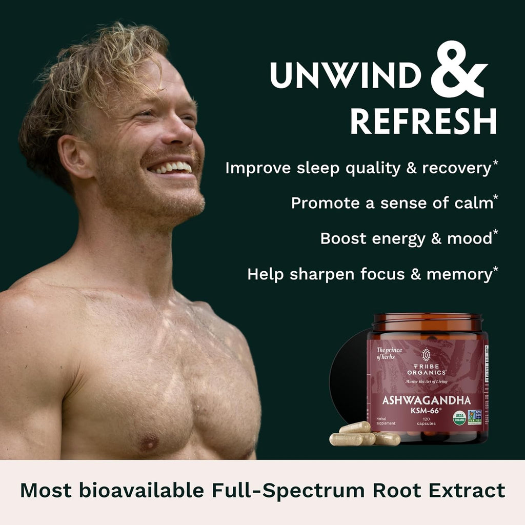 Ashwagandha Organic Root Powder Extract Supplement 600mg 120 Capsules A6564