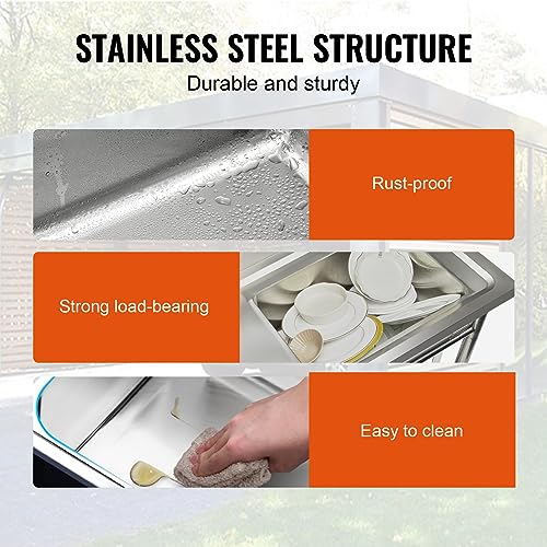 Stainless Steel Utility Sink, 1 Compartment Free Standing Small Sink with Workbench Faucet and Legs, 39.4 x 19.1 x 37.4 in Commercial Single Bowl Sink T22652