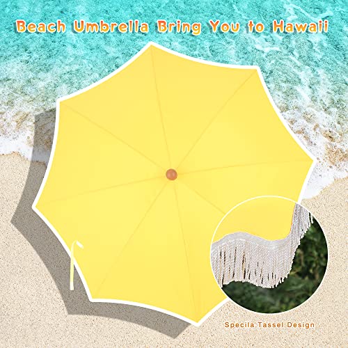 7ft Beach Umbrella with Fringe, UPF50+, Carry Bag V462