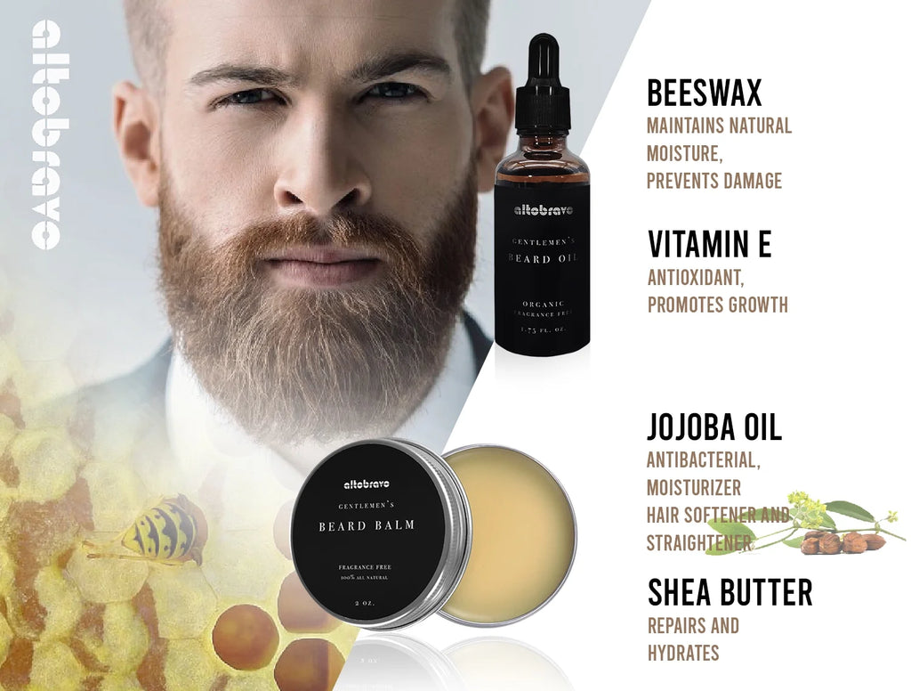 Beard Kit with Beard Oil, Beard Balm, Beard Brush, Beard Comb, Scissors in Bamboo Gift Box M23616