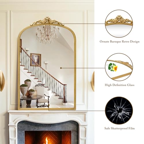 Antique Gold Arch Bathroom Mirror with Beaded Frame L6266