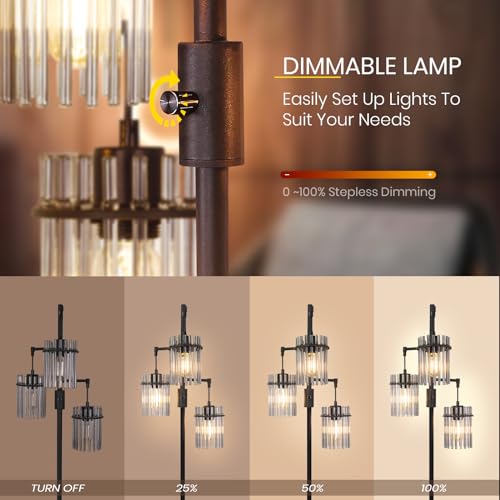 Industrial Floor Lamp with Glass Lampshade, Dimmable, Tall F5120