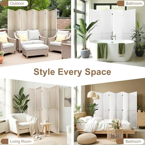 6 Panel Wooden Folding Room Divider with Shelves K489634