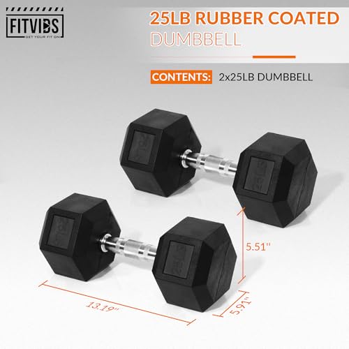 25 LB Pair Rubber Coated Hex Dumbbells V48859