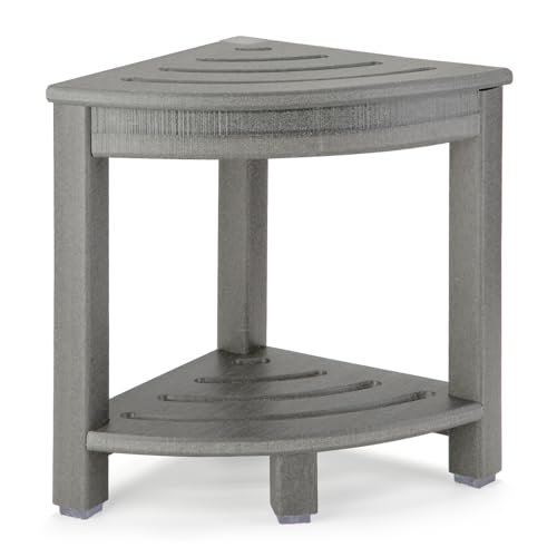 White HDPE Corner Shower Stool with Storage Shelf C566