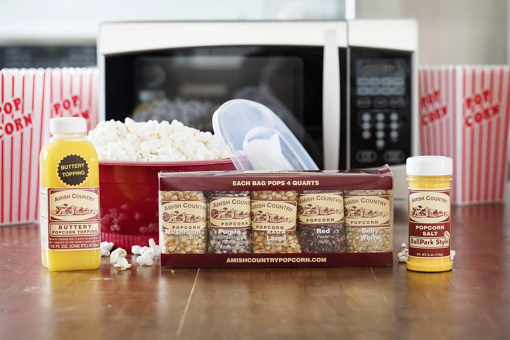4 Ounce Variety Kernel Gift Set (10 Pack Assorted) and Black Silicone Popcorn Popper Bundle N298681