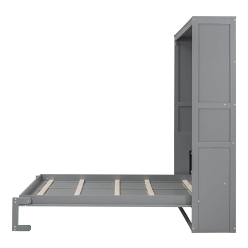 Queen Size Gray Murphy Bed with Storage Shelves O881363