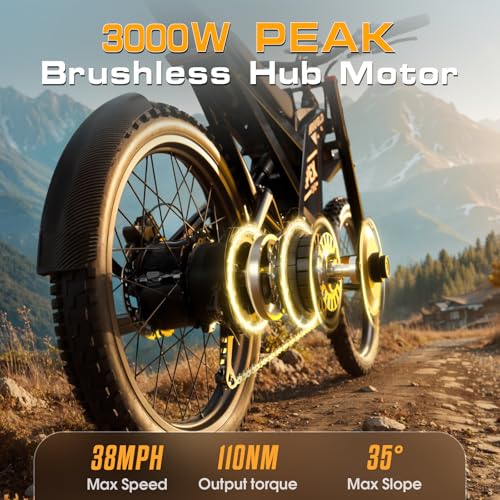 Electric Dirt Bike with 1440Wh Battery 30AH, 25 Inch Fat Tire N8692