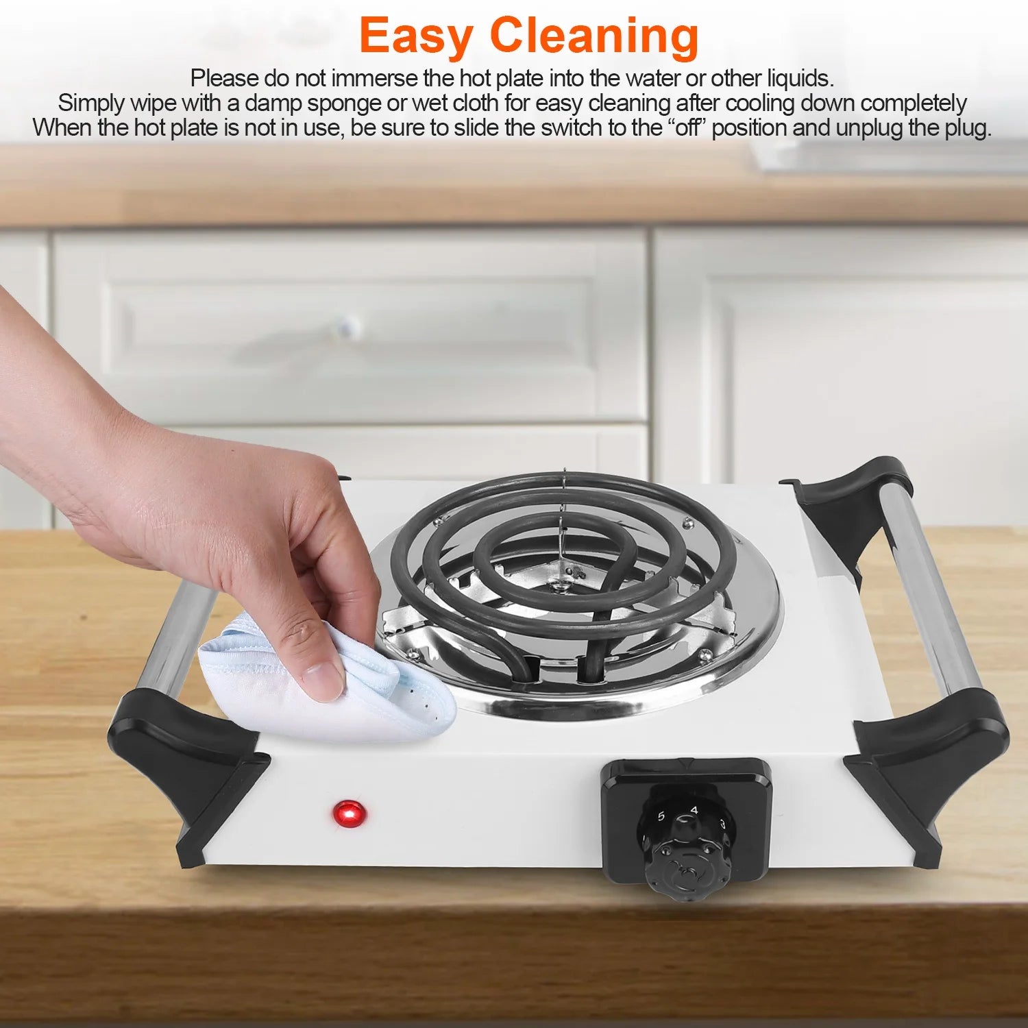 White Electric Single Burner Hot Plate with 5 Temperature Adjustments A3058