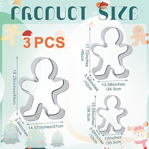 Set of 3 Oversized Silver Gingerbread Men Cookie Cutter Figurines Stainless Steel M811981