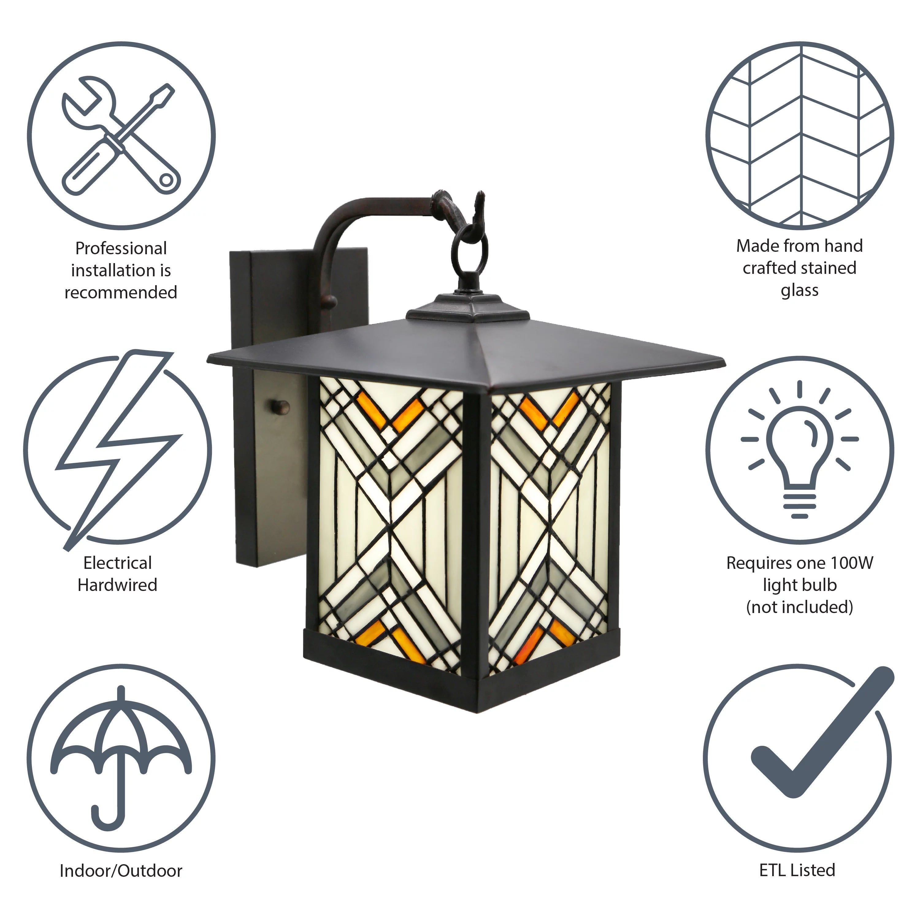 Bronze Outdoor Mission Stained Glass Wall Sconce R34844
