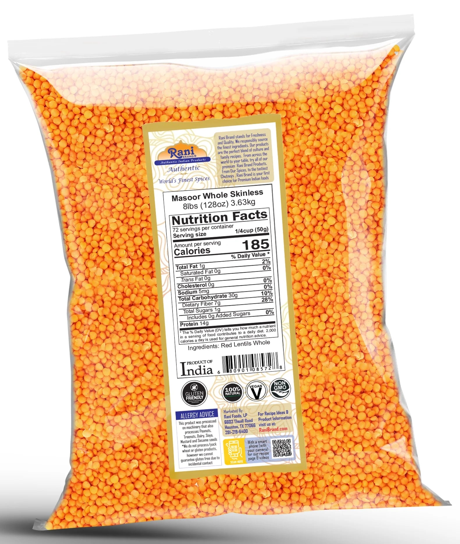 Red Lentils 128oz (8lbs) 3.63kg Bulk U371