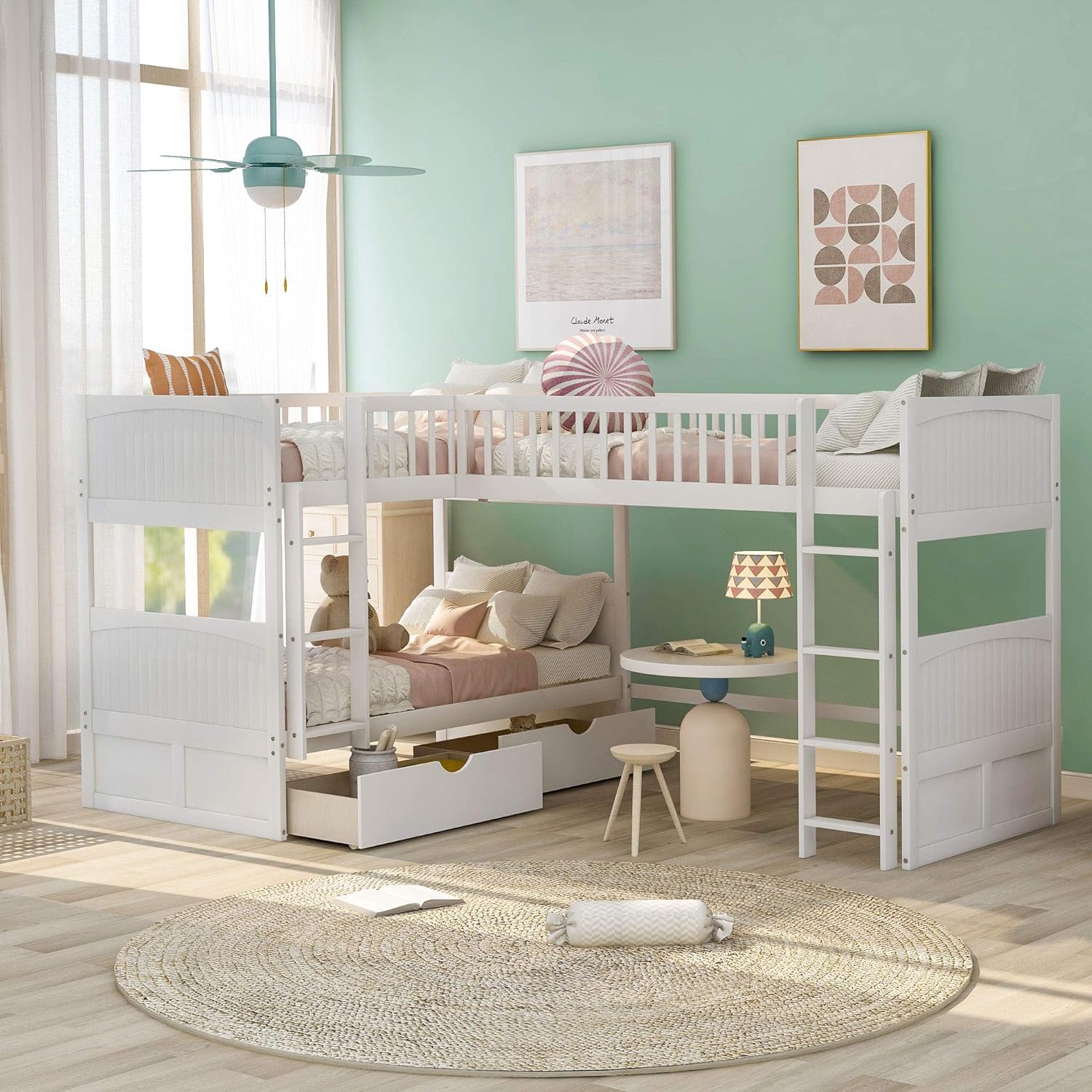 White Triple Loft Bunk Bed with 2 Drawers Y3713