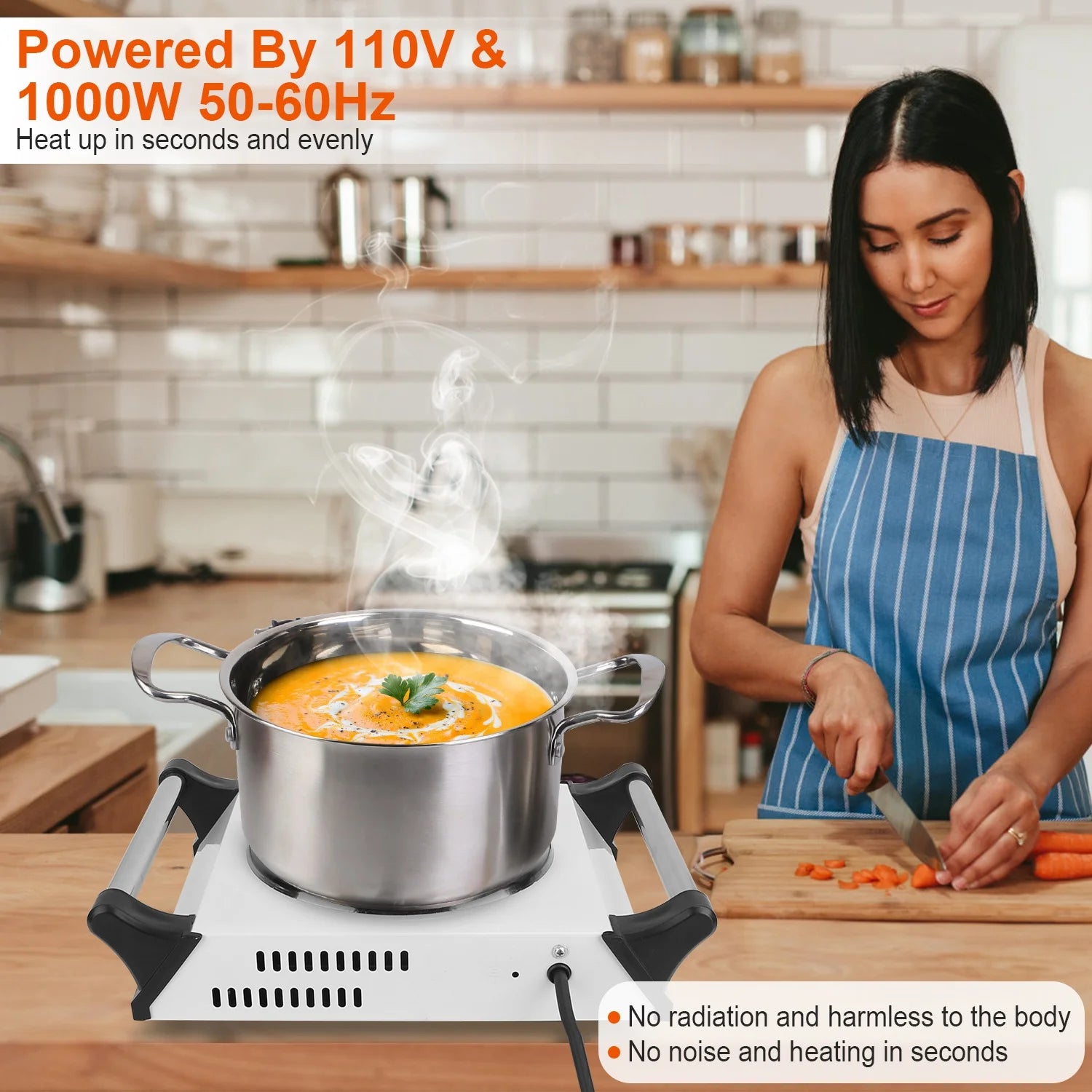 White Electric Single Burner Hot Plate with 5 Temperature Adjustments A3058