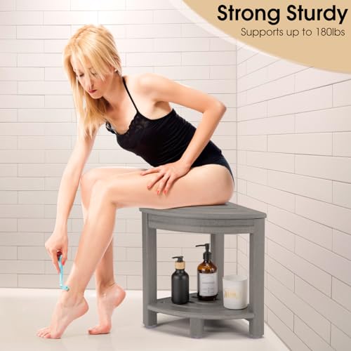 White HDPE Corner Shower Stool with Storage Shelf C566