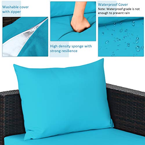 5 Piece Outdoor Patio Furniture Set with Glass Top Coffee Table (Turquoise) S186