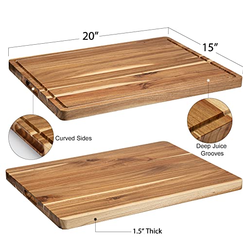 20x15 Inch Extra Large Acacia Wooden Cutting Board with Juice Groove O62197