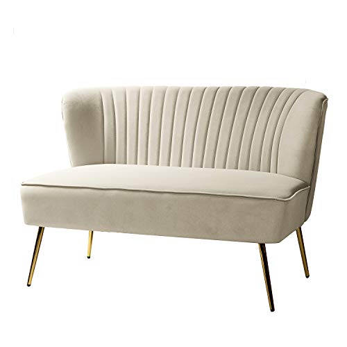 Tan Velvet Loveseat Sofa with Golden Metal Legs N134
