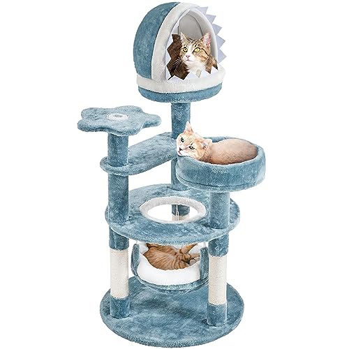 Ocean-Themed Cat Tree Multi-Level Cat Tower Plush Cat Furniture V11060