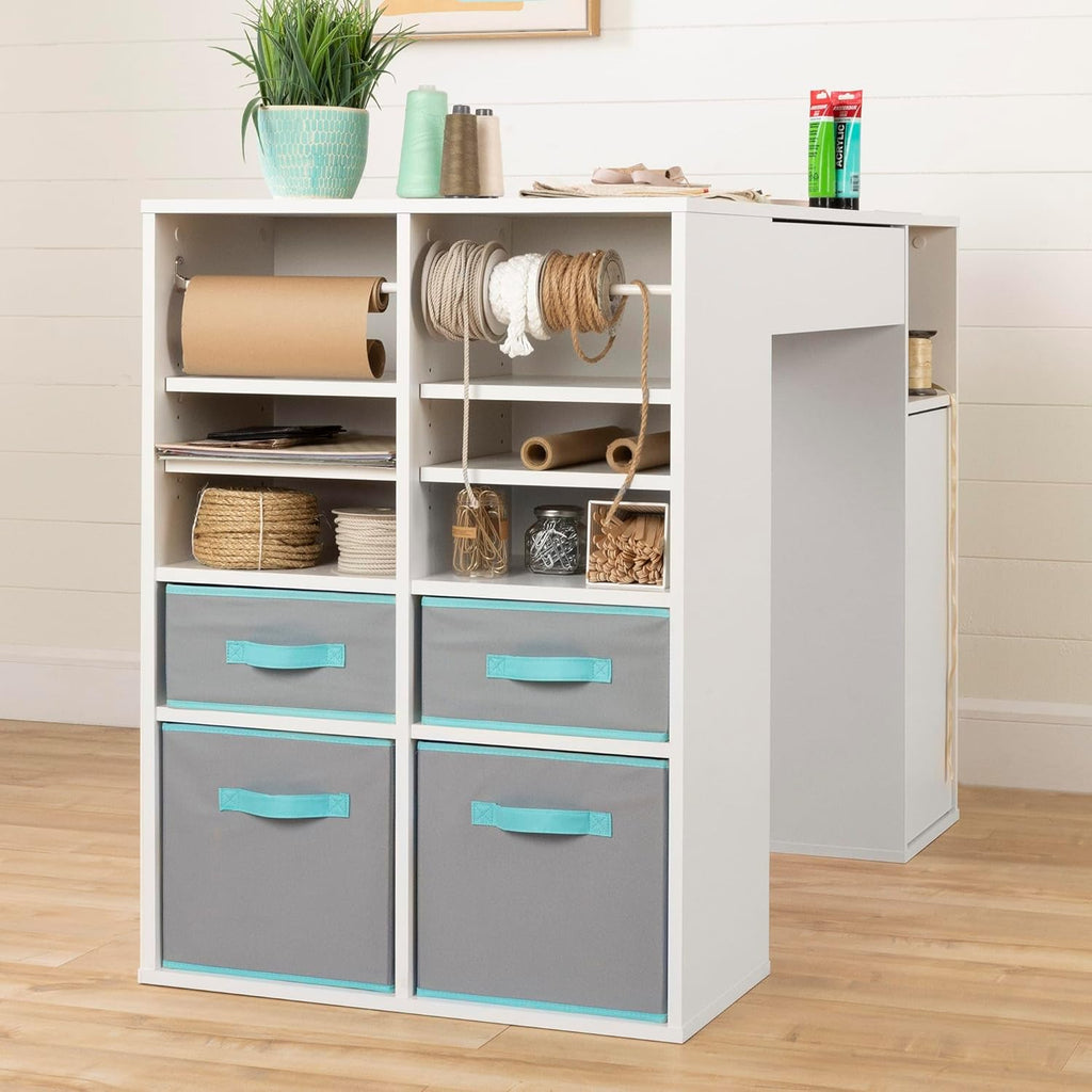 Pure White Counter-Height Craft Table with 4 Baskets S1517