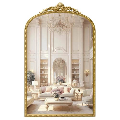 Antique Gold Arch Bathroom Mirror with Beaded Frame L6266