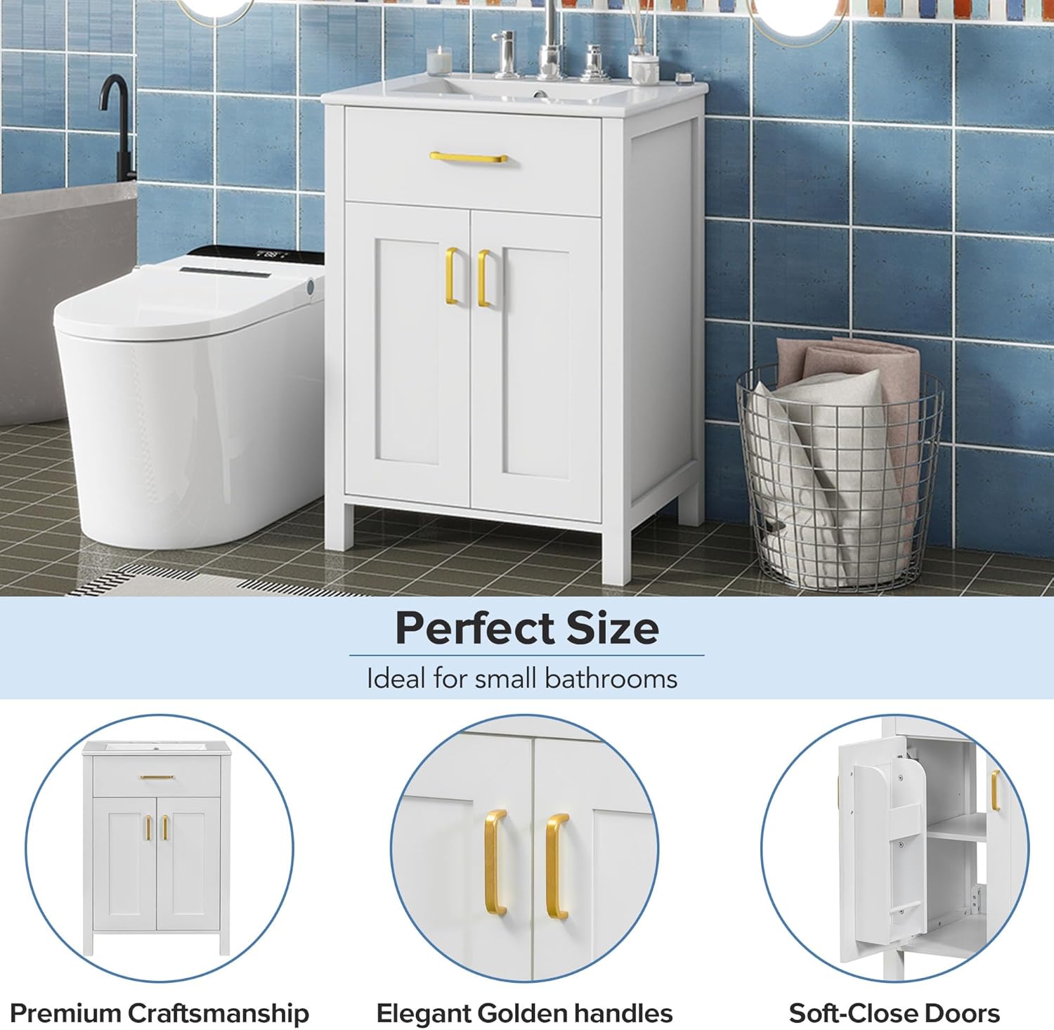 White 24" Bathroom Vanity with Sink, 2 Doors and Drawer E7385