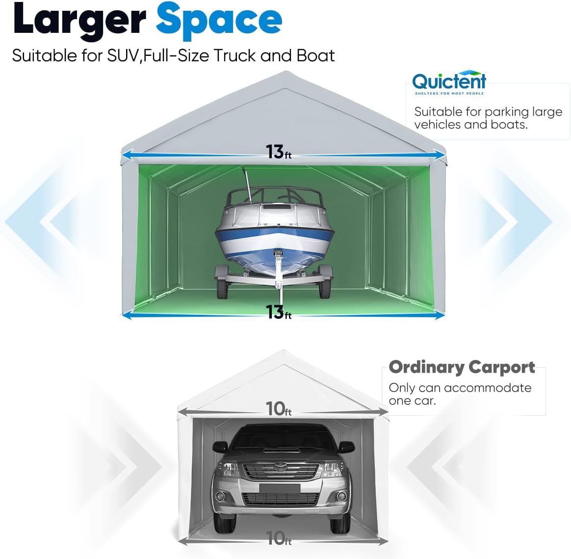 13'X20' Heavy Duty Galvanized Car Canopy Garage Boat Shelter with Reinforced Frame - Silver Gray G4938