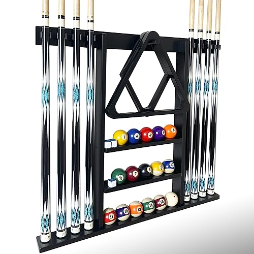 Wall Mount Pool Cue Stick Holder Hold 8 Cues Solid Wood Mahogany X594788