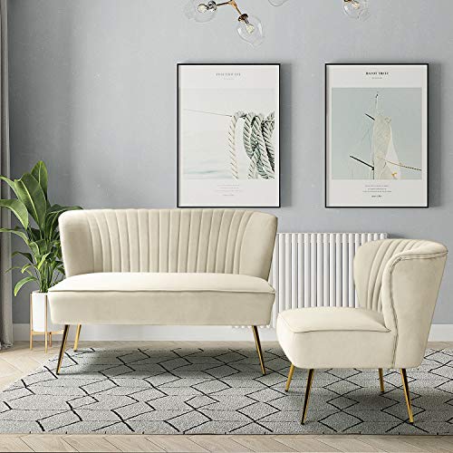 Tan Velvet Loveseat Sofa with Golden Metal Legs N134