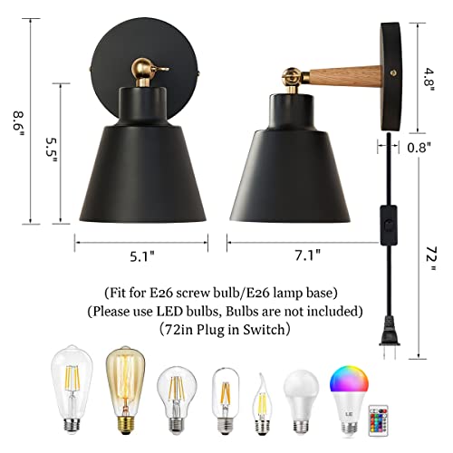 Black Nordic Wooden Plug in Wall Sconces Lighting Fixture (1 Pack) G183