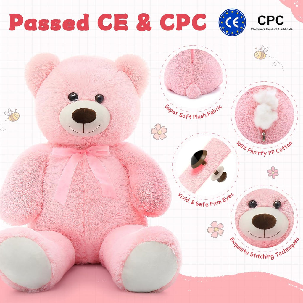 35.4'' Large Pink White Teddy Bear Plush Toy F255144