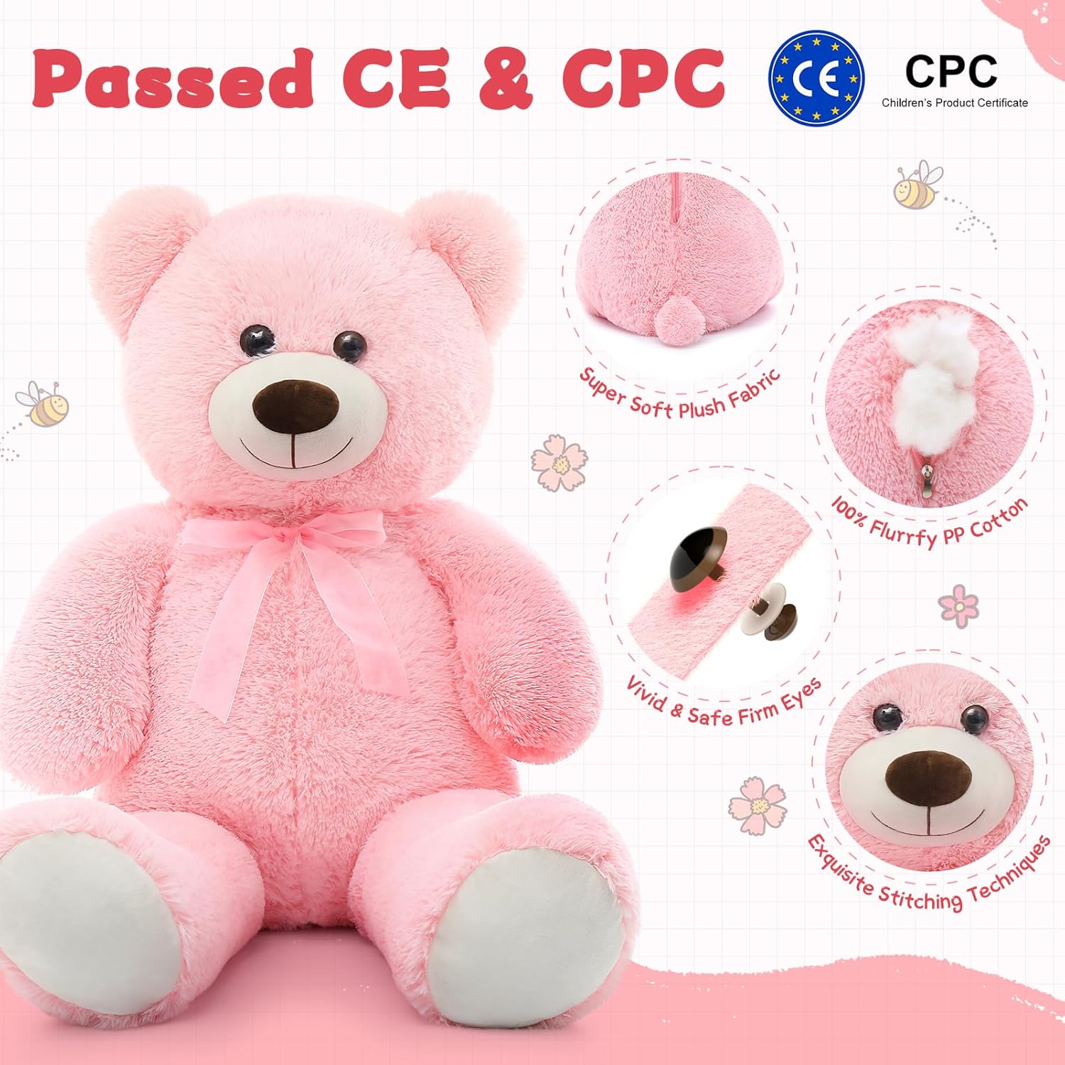35.4'' Large Pink White Teddy Bear Plush Toy F255144